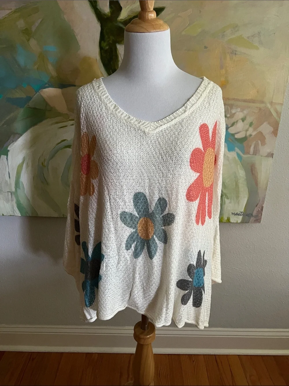 POL Groovy For You V-Neck Flower Print Top In Ivory large - Picture 1 of 16